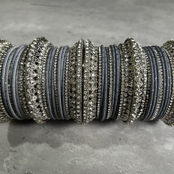 Grey Bangles, Silver and Grey Bangles, Bridal Choora, High Quality Indian Jewellery! Suitable For Wedding And parties!