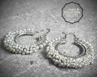 Silver earrings, hoop earrings, Pakistani earrings, High quality Pakistani jewellery. suitable for weddings and parties - pearl earrings