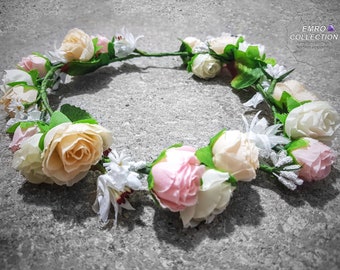 Bridal hair flower, bridal flower crown, wedding flower crown, floral crown, unisized flower crown, flower headband