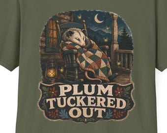 Plum Tuckered Out opossum shirt | T-Shirt, Nighttime cozy illustration