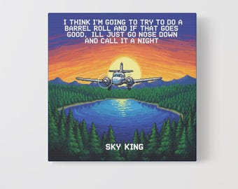 Canvas Print, Sky King Stolen Plane Tragedy Barrel Roll Internet Story, Wall Art Decor, Aviation Art, Unique Gift, Home Office Decor, Matte
