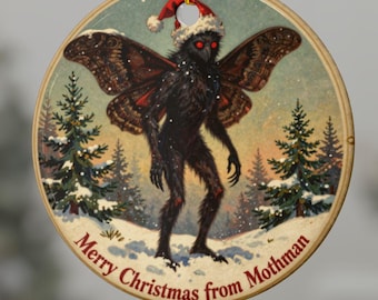 Merry Christmas from Mothman Ceramic Ornament | Vintage Cryptid Holiday