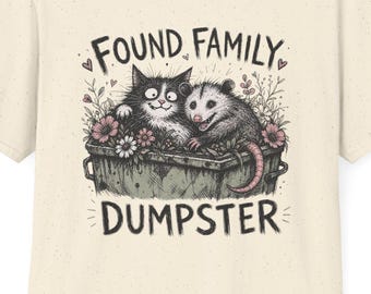 Found Family Raccoon Cat T-Shirt | Hand-Illustrated Dumpster Critters Tee