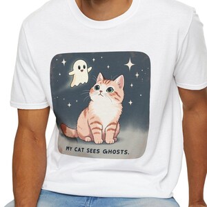 My Cat Sees Ghosts Cat Ghosts Unisex Softstyle T-Shirt, Halloween Tee, My Cat Sees Ghosts, Spooky Funny Shirt, Cute Cat Shirt