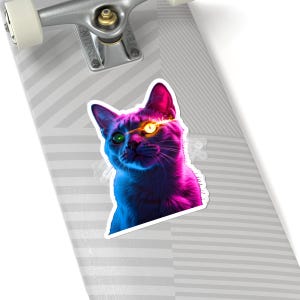 Neon Cat Kiss-Cut Stickers | Colorful Cat Art | Laptop Decor | Pet Lover Gifts | Fun Stickers for Scrapbooking