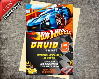 Hot cars Invitation, wheels invitation, race cars, Personalized Invitation 5x7" or 4x6"