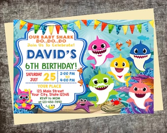 Baby Shark Invitation, Personalized Invitation 5x7" or 4x6"
