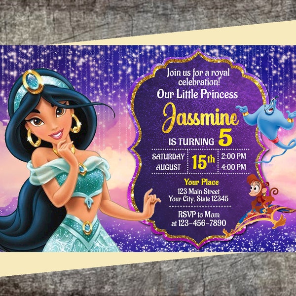 Aladdin Invitation, Personalized Invitation 5x7" or 4x6"