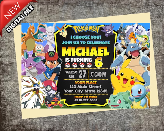 Pokemon Invitation, Personalized Invitation 5x7" or 4x6"