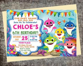 Baby Shark Invitation, Personalized Invitation 5x7" or 4x6"