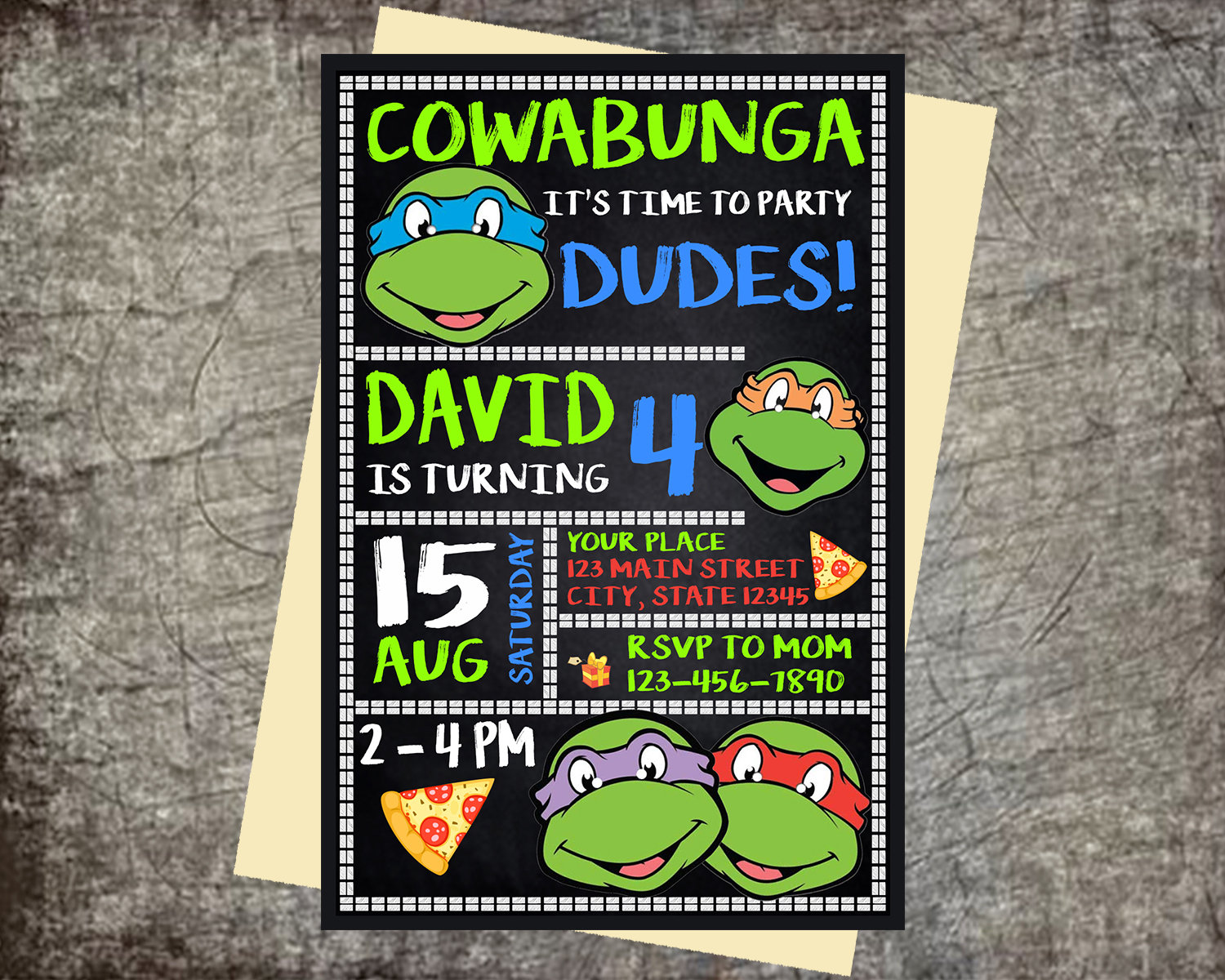 Ninja Turtle Invitation Personalized Invitation 5x7 Or Etsy
