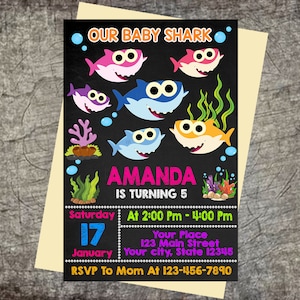 Zaproszenie Baby Shark, spersonalizowane zaproszenie 5x7" lub 4x6"