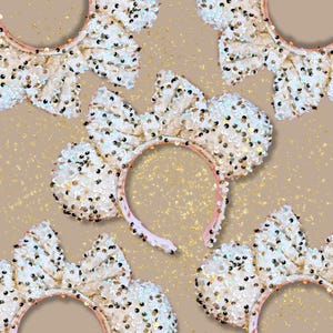 Small World Sequin Minnie Ears | White and Gold Sequin Ears | Minnie Ears | Chunky Sequin | Disney Ears | Gifts for Disney Fans