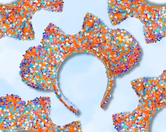 Neon Orange Iridescent Sequin Minnie Mouse Ears - Etsy Israel display picture 1