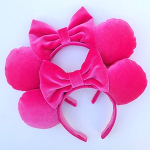 Gorące różowe aksamitne uszy Minnie | Aksamitne uszy | Uszy Minnie | Uszy Disneya | Prezenty dla fanów Disneya | Wakacje Disneya