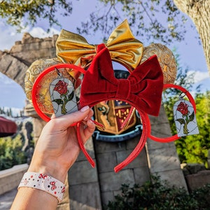 Orejas de Minnie inspiradas en rosas encantadas / Orejas de princesa / Orejas de Bella / Orejas de Minnie / Orejas de Disney / La Bella y la Bestia / Regalos para los fans de Disney