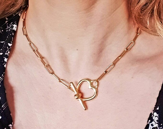 Stainless steel Very trendy teenager ... Neck rasmesh trombone watermark toggle heart clasp Ideal Gift woman