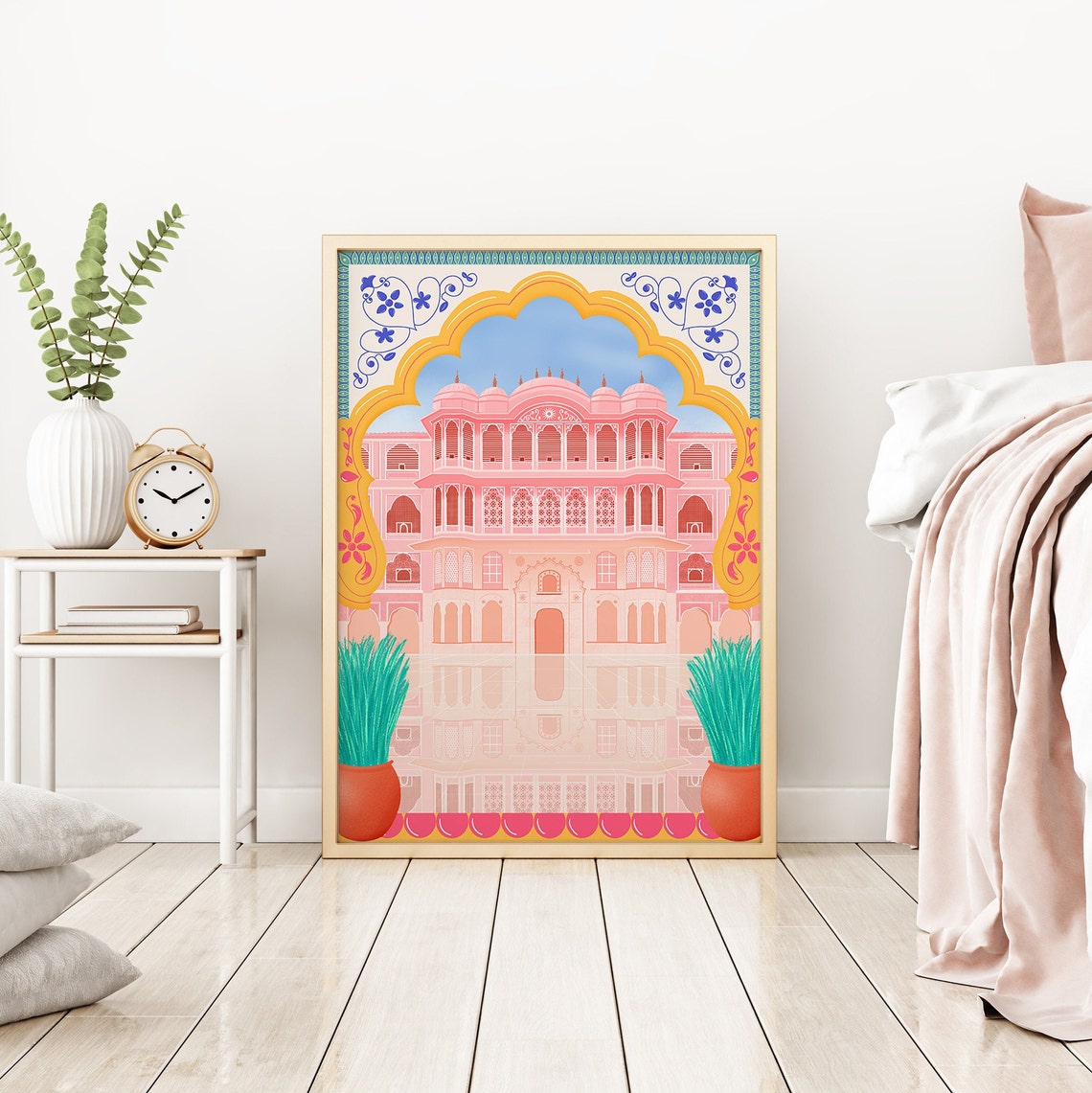Jaipur City Palace, India Art Illustration, Travel Wall Art, Colourful