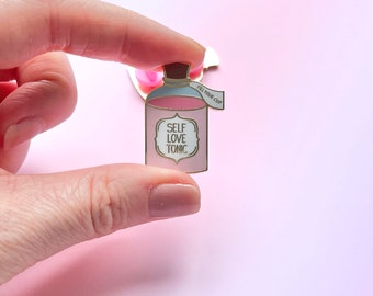 Self Love Tonic Enamel Pin, Pink Hard Enamel Pin, Positivity Gift, Small Lapel Pin, Gift for Her