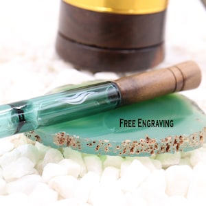Premium Wood & Glass Pipe New 4.2&quot;Inches Chillum Size - 3 Premium Glass Colors - Free custom text engraving Personalized gift - Smooth Rip
