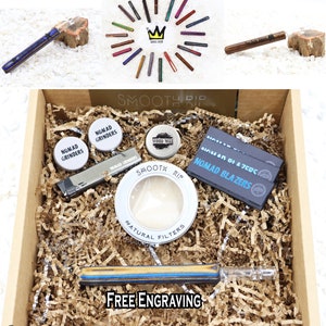 Biggie Pipes Premium Natural Wood & Glass Pipe Chillum Gift Set  | Free Custom Engraving | Personalized gift - Smooth Rip Smoke in Style
