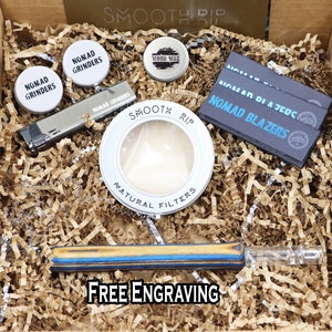 Biggie Pipes Premium Natural Wood & Glass Pipe Chillum Gift Set  | Free Custom Engraving | Personalized gift - Smooth Rip Smoke in Style