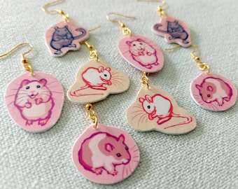 Earrings - Mouse hamster gerbil - Handmade