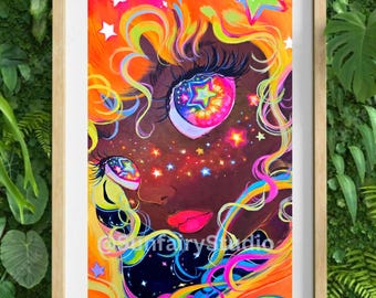 Lámina de 11 x 17 pulgadas de Aria Stargazer, original, arte estelar, arte fantástico, lámina artística, arte onírico, arte para tu hogar, arte de pared