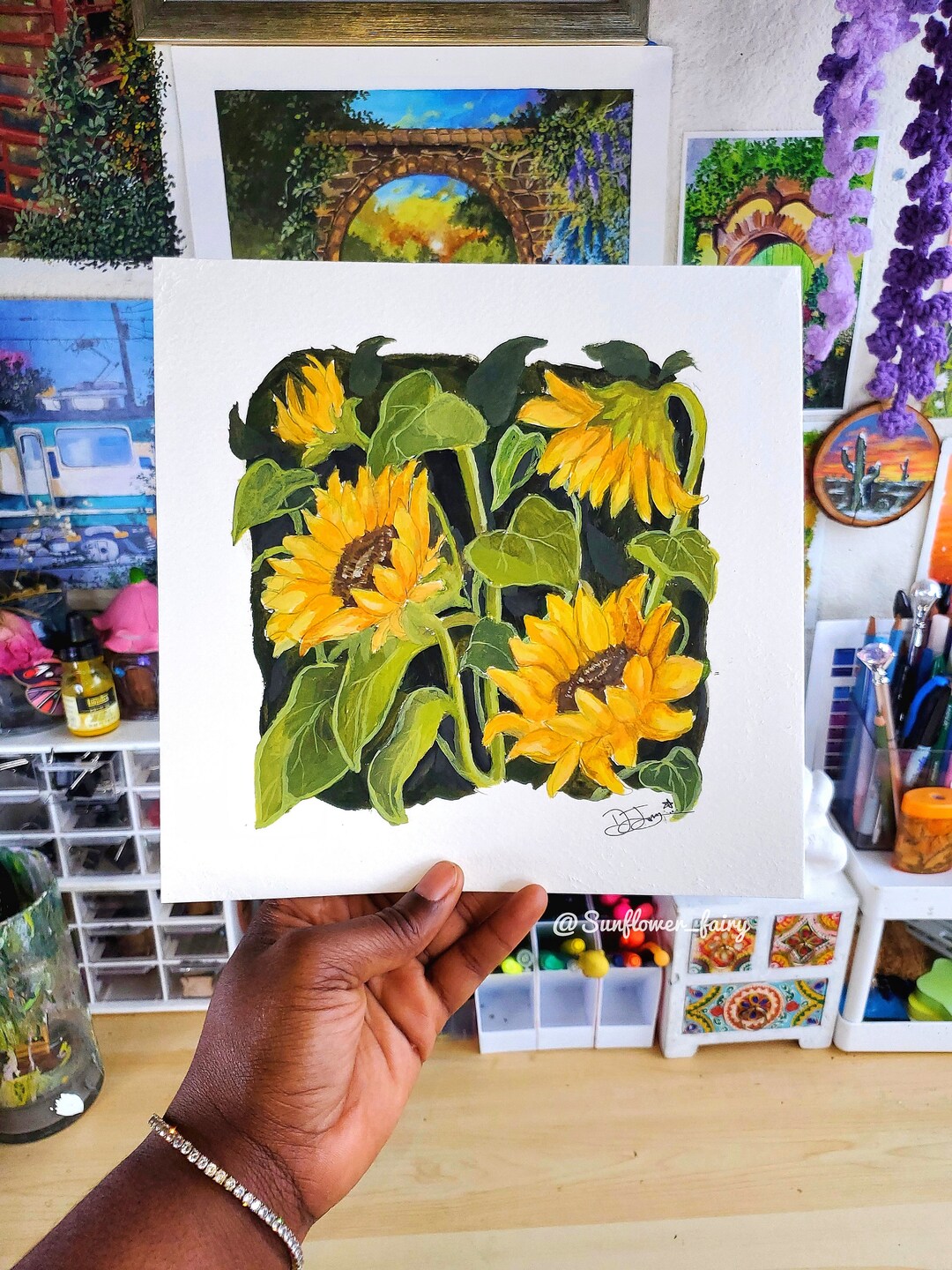 Original Gouache Sunflower Painting Sunflower Art Art for Etsy