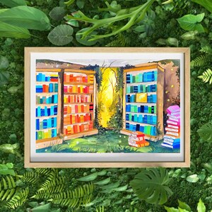 Library of imagination Gouche print,  art print, dreamy landscape, art for your home, wall art
