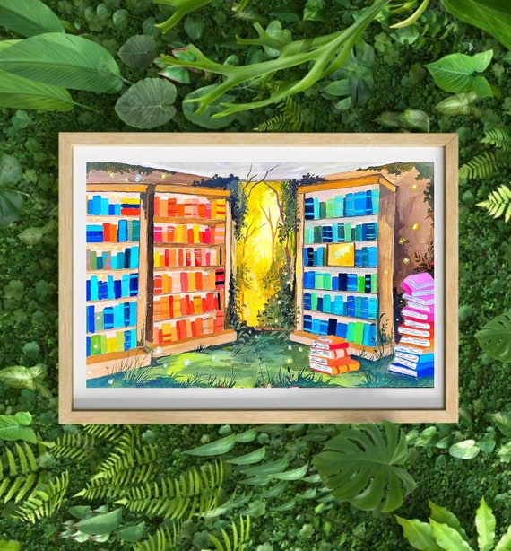 Library of imagination Gouche print,  art print, dreamy landscape, art for your home, wall art