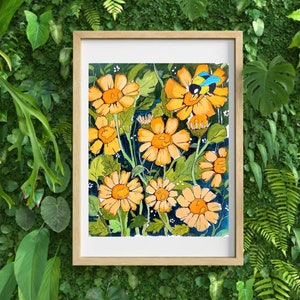 Flower field Gouache art print, gouache prints, floral illustration, nature print, art for your home, wall art