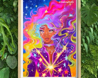 Asteria keeper of Stardust print von Original, Sternenkunst, Fantasy, Kunstdruck, verträumte Kunst, Kunst für Ihr Zuhause, Wandkunst