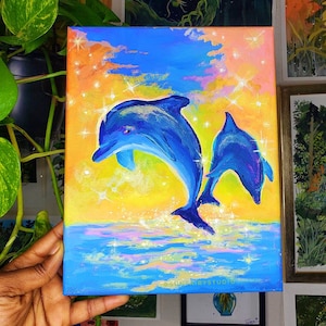 Magical dolphin painting, original art, dolphin art, Acrylic painting, wall art, art lover gift, art for your home