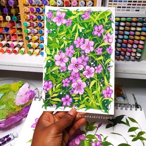 Original gouache wildflower painting, Phlox flower, Original painting, gouache art, art gift, art for your home