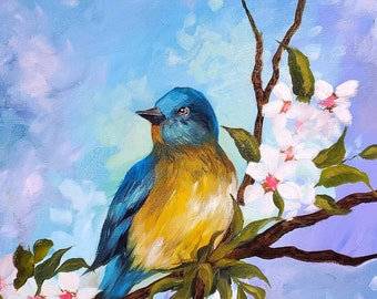 Original acrylic painting, art for your home, bird art Original, bluebird, handmade wall decor