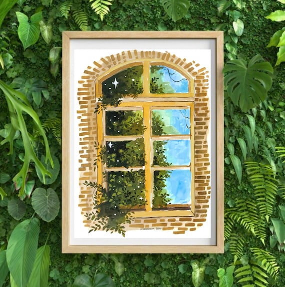 Hand painted abandoned garden print, gouache prints, art for your home, Dreamy art