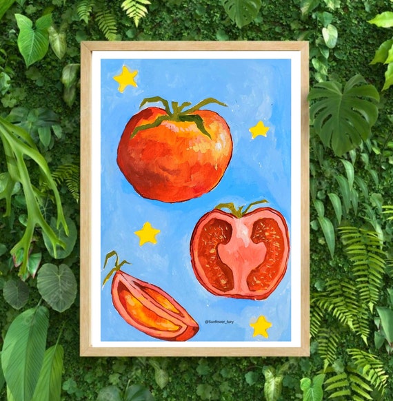 Vibrant tomato gouache print blends with any decor, adding a touch of