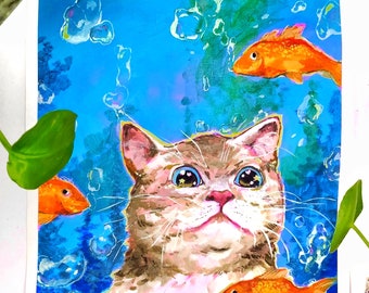 Original kitty painting, original cat painting, cute animal art, art for your home