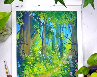 Original gouache fores gouache, Original painting, gouache art, nature painting art gift, art for your home