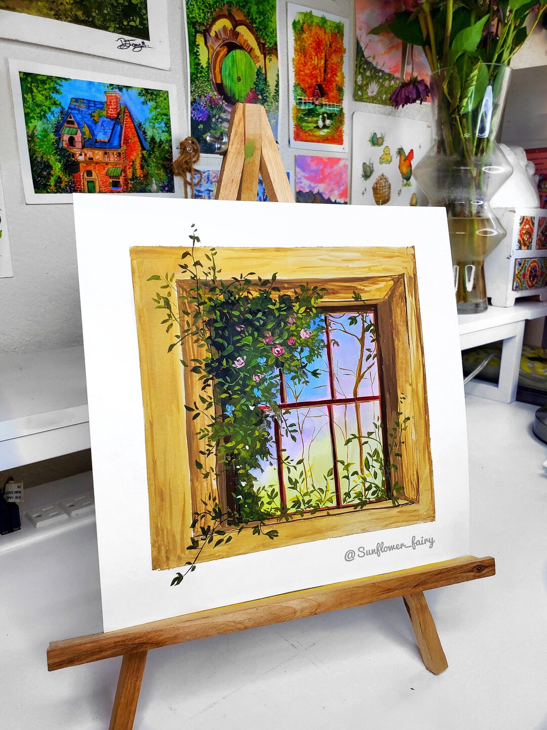 Overgrown Dreamy Window View Painting Original Fine Art Home Etsy