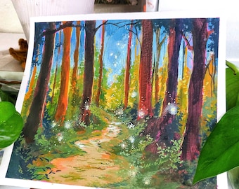Hand painted Dreamy forest painting, original fine art, home decor, gift, wall art, art foe your home