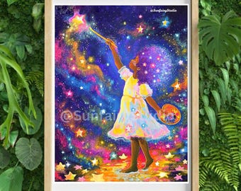 Celestia Starweaver print of original, star art, fantasy art, Art print, dreamy art, art for your home, wall art