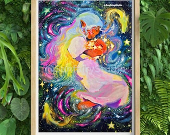 She Who besitzt die Sterne Druck von Original, Sternenkunst, Fantasy, Kunstdruck, verträumte Kunst, Kunst für Ihr Zuhause, Wandkunst