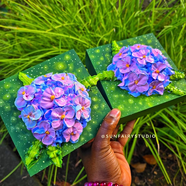 Peinture épaisse 3D, fleurs d'hortensia magiques, fait main, fleurs en peinture acrylique et cadeau floral