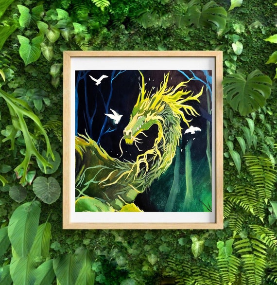 Forest Dragon Art print, Fantasy art print, illustrated art print, Fantasy artwork, wall art