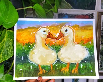 Ducky lover original gouache painting , original art, gouache painting, farm animal, cute animal art, art for your home