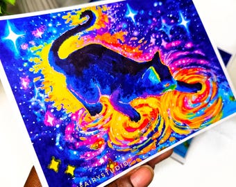 Astro Black kitty print of original, kitty, fantasy art, Art print, cute animal art, art for your home, wall art