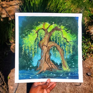 Hand painted gouache fantasy tree, original fine art, home decor, gift, wall art, Gouache painting