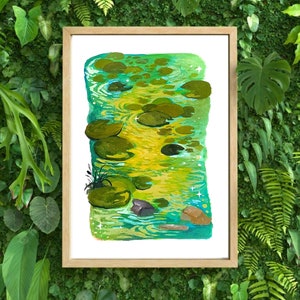 Water lily pad art print, goauche art print, dreamyart art for your home